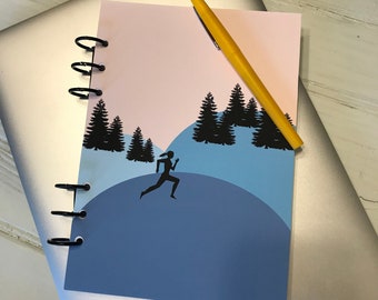 Minimalist Running Log - Pink/Blue | Running Journal | Running Calendar - A5 Paper Size - 5.8 inches x 8.3 inches | Midcentury Modern