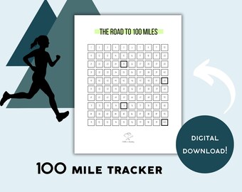 100 Mile Running Tracker and Log, Minimalist Design (Digital Download)