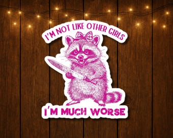 funny unhinged feral raccoon sticker for laptop sarcastic kindle stickers offensive rude weirdcore sassy stickers silly cute stickers gen z