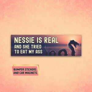 Loch Ness Monster Car Magnet, Funny Cryptid Bumper Sticker, Unhinged Car Decal, Silly Trash Humor, Gen Z Gag Gift, Crude Offensive Sticker