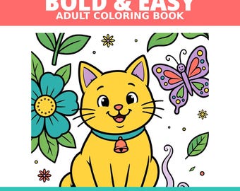 Bold and Easy Coloring Book Adults, 50 Printable Coloring Pages, Simple Large Print, Relaxing Floral Animal Mandala Sheets