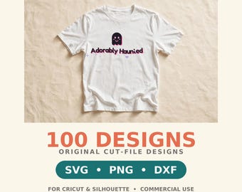 Cute Halloween SVG Bundle, 100 Kawaii Ghost Pumpkin Cut Files for Cricut, Spooky Season PNG DXF Commercial Use