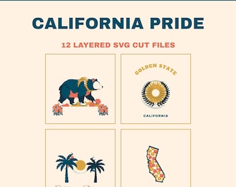 California SVG Bundle, 12 Layered California Cut Files, Bear SVG for Cricut, Golden State Shirt Design, California Dreamin, Instant Download