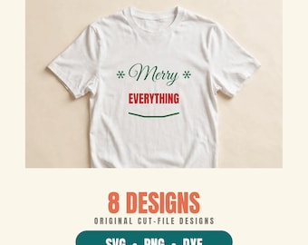 8 Merry and Bright Christmas SVG Bundle, Modern Holiday Cut Files for Cricut, PNG DXF Designs