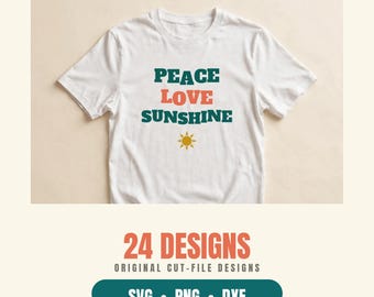 24 Retro Wavy SVG Bundle, Groovy Stacked Lettering Cut Files, Vintage Shirt Designs for Cricut