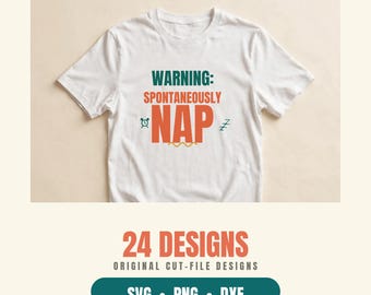 24 Funny Quotes SVG Bundle, Sarcastic Sayings Cut Files PNG DXF, Coffee Nap Shirt Designs for Cricut