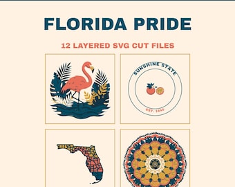 Florida SVG Bundle, 12 Layered Florida Cut Files, Flamingo SVG for Cricut, Sunshine State Shirt Design, Retro Florida, Instant Download