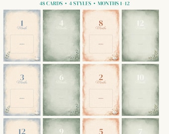 Baby Monthly Milestone Cards, 48 Printable Photo Cards 1-12 Months, Watercolor Photo Props, Newborn Photography Cards, Baby Shower Gift