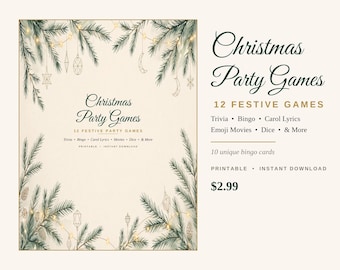 Christmas Party Games Bundle, 12 Printable Games for Adults, Trivia Bingo Carol Games, Holiday Party Group, Instant Download