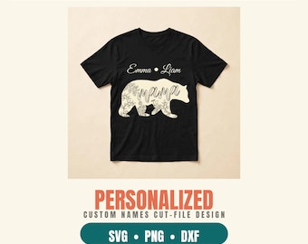 Personalized Mama Bear SVG, Floral Kids Names Cut File (svg, png, dxf)
