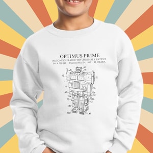80&#39;s toy robot youth sweatshirt | Retro sweatshirt | patent print sweatshirt | transformers sweatshirt | Gamer Sweatshirt | optimus