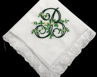 Handkerchief for Bride, Monogrammed Bride Handkerchief, Vintage Lace Handkerchief, Personalized Handkerchief, Monogram Handkerchief W607