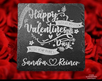 Engraved slate coaster - The ideal Valentine's Day gift for lovers - Personalized name engraving