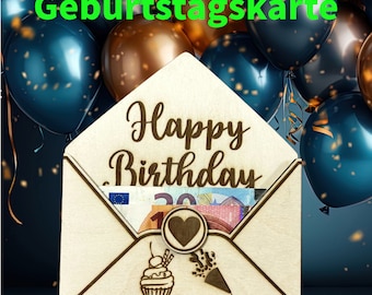 Handgefertigter Holz-Briefumschlag mit ‘Happy Birthday’ – Ein Geschenk, das von Herzen kommt