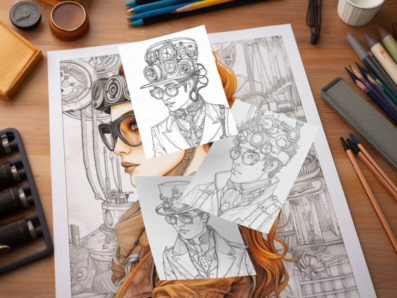 Printable Steampunk Coloring Pages for Adults Digital Etsy