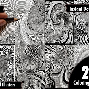 Optical Illusions Coloring Page Geometric art Printable coloring Illusions Mind-bending Optical art Art therapy Stress relief