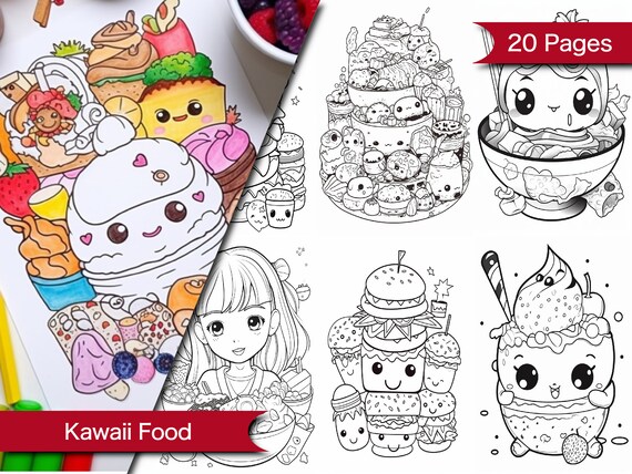 Kawaii Food Coloring Pages: 20 Printable Cartoon Illustrations (PDF)