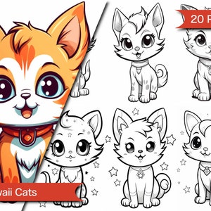 Kawaii Cat Coloring Book: 20 Fun Designs, Stress Relief (PDF Pattern)