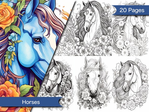 Horse Coloring Book: Stress-Relieving Illustrations (Instant Download)