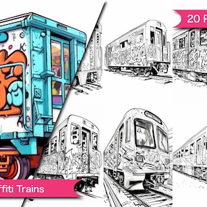 Graffiti Train Coloring Book Instant Download Unique Designs for All Ages - Stress-Relieving Art Therapy