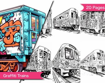 Graffiti Train Coloring Book Instant Download Unique Designs for All Ages - Stress-Relieving Art Therapy