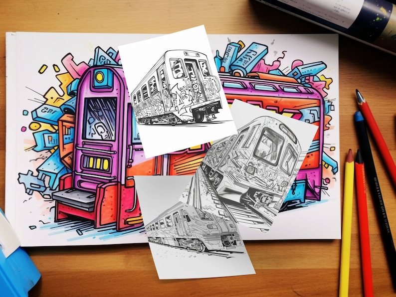 Graffiti Train Coloring Book Instant Download Unique Designs - Etsy