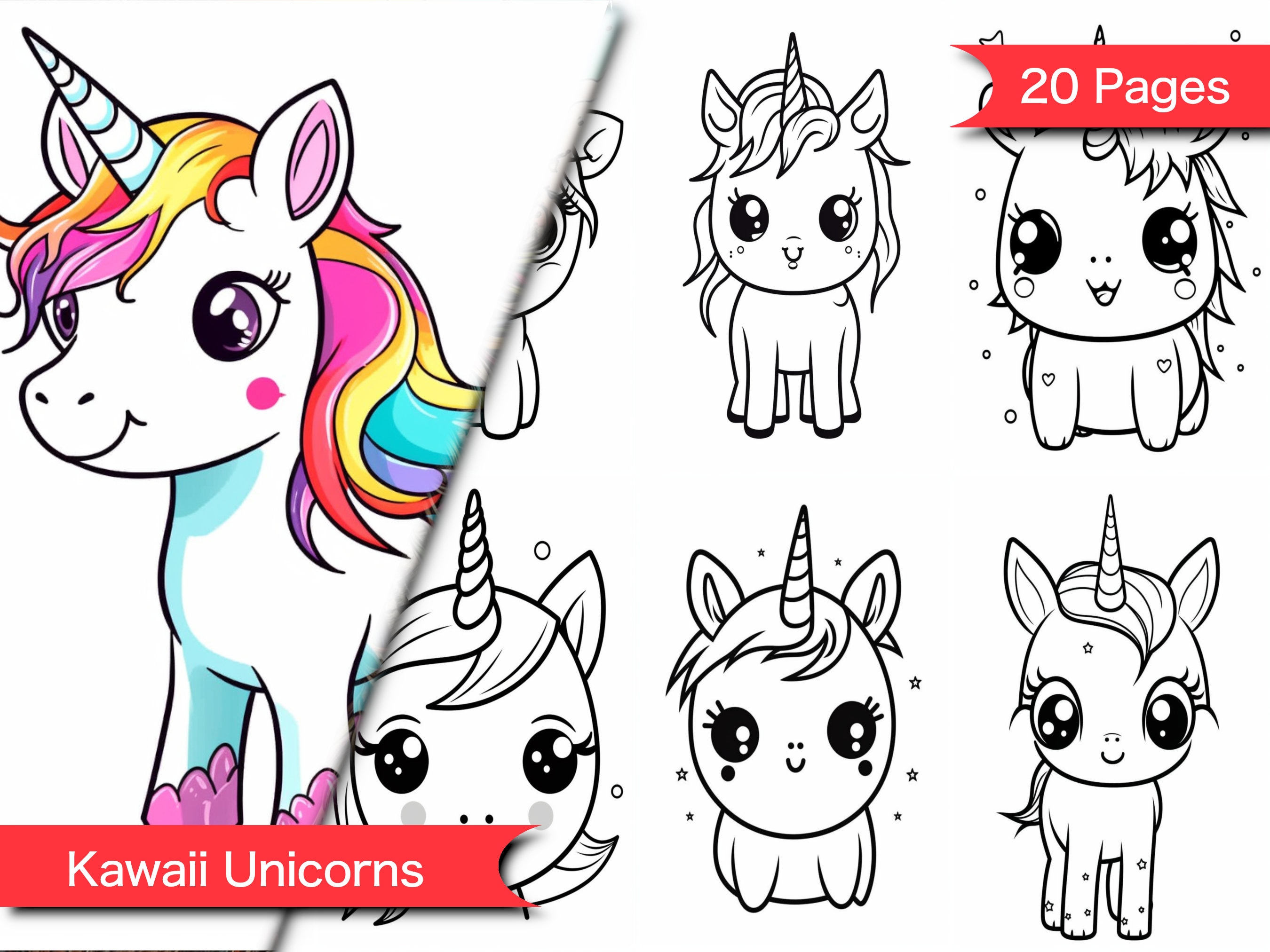 Kawaii Unicorn Coloring Page Kawaii Coloring Page Kawaii Printable ...