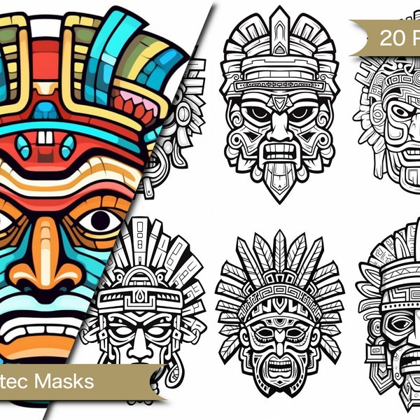 Aztec Face Mask Coloring Book Instant Download Printable Relaxing Therapeutic Activity for Adults & Kids