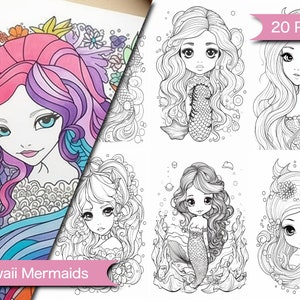 Kawaii Mermaid Coloring Printable Coloring Pages & Outlines for Kids' Summer Activities and Girls' Birthday Party Fun