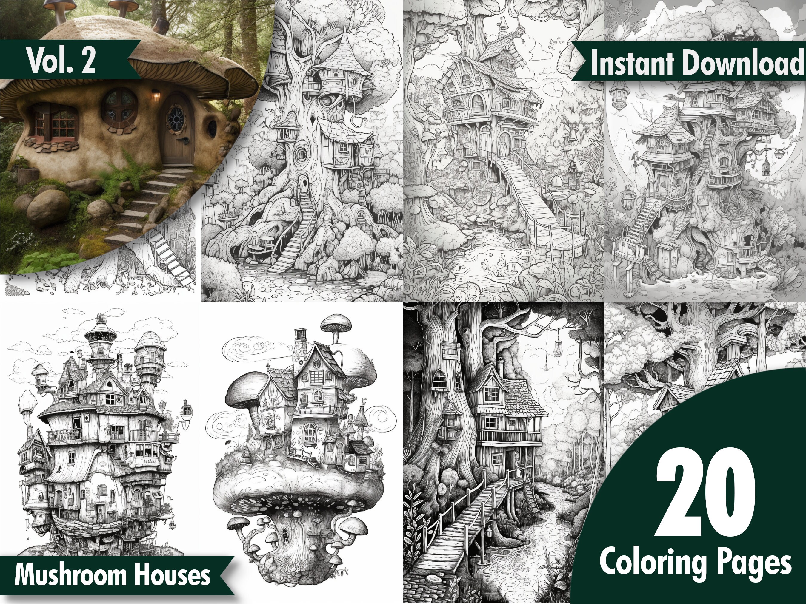 Mushroom House Coloring Book for Kids and Adults. Enjoy the Art of Coloring With Adorable ...