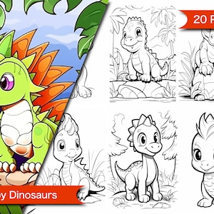 赤ちゃん恐竜ぬり絵本 楽しくて愛らしい恐竜ぬり絵ページ - すぐにダウンロード - あらゆる年齢層向けの印刷可能なアクティビティ