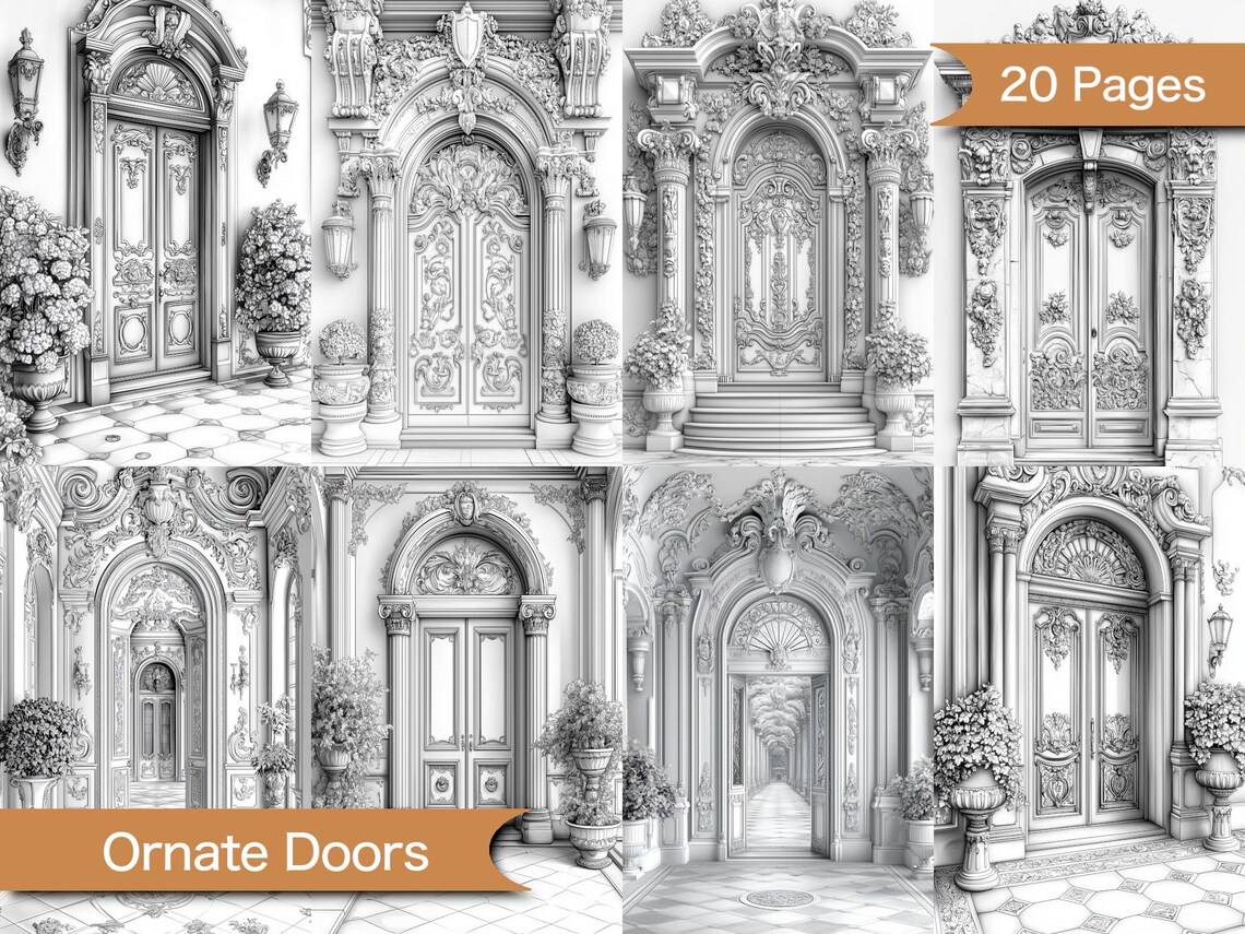 Monochrome Ornate Door Coloring Book for Relaxation Intricate Designs ...