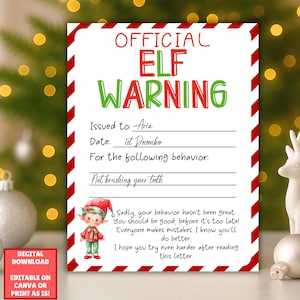 EDITABLE Elf Warning Letter, Elf Behaviour Letter, Elf Naughty Letter Elf Report Warning Notice, Elf Printable, Elf Props, Elf Accessories