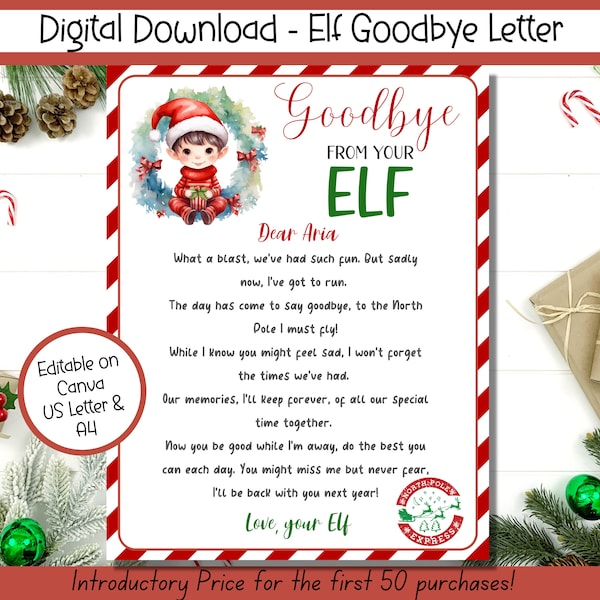 EDITABLE Elf Goodbye Letter, Elf Departure Letter, Elf Farewell Letter, Goodbye Elf Letter, Elf Printable, Goodbye From Your Elf