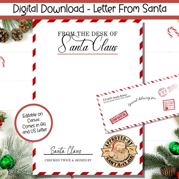 Letter from Santa, Printable Santa Stationary, Official Santa Letterhead Stationary, Official Santa Stamped Envelope, Christmas Printable