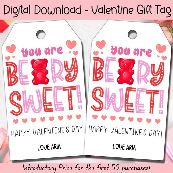 EDITABLE Gummy Bear Valentine Gift Tags, Printable Kids Valentine Tags, Classroom Valentines Gift Tags, Printable Valentines, Preschool