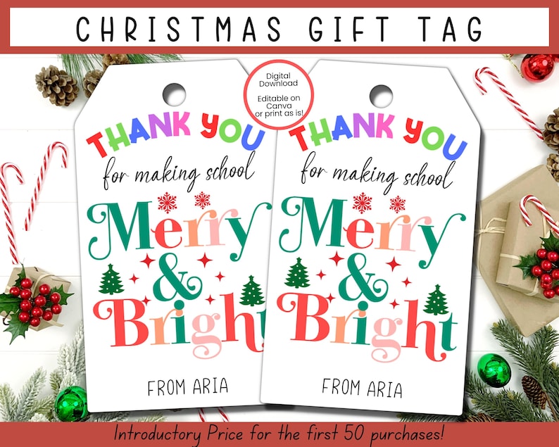 EDITABLE Christmas Teacher Appreciation Gift Tag, Christmas School Gift ...