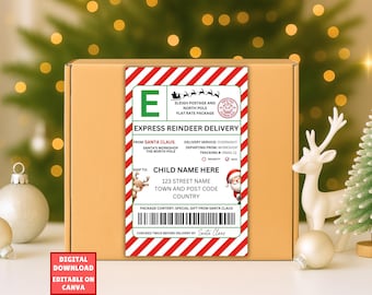 EDITABLE Santa Shipping Label, North Pole Delivery Tags, Santa Mail, Official Santa Delivery Tag, North Pole Sticker, Santa Gift Package