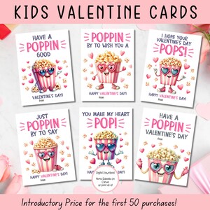 EDITABLE Popcorn Valentine Card, Classroom Valentines Day Card, Kids Valentine, Valentine cards for kids classroom