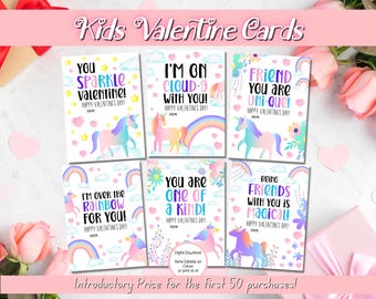 EDITABLE Printable Unicorn Valentine Card, Classroom Valentines Day Card, Kids Valentine, Girl Valentine, Valentine cards for kids classroom