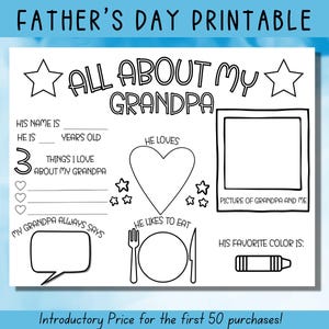 Fête des pères à imprimer, tout sur mon grand-père, cadeau fête des pères, carte pour papa, page d'activités, coloriage fête des pères, activité fête des pères