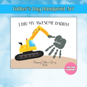 Father's Day Printable, Digger Construction Handprint Art, Fathers Day Gift, Fathers Day Handprint Art, Activity Page, Daddy Craft Activity