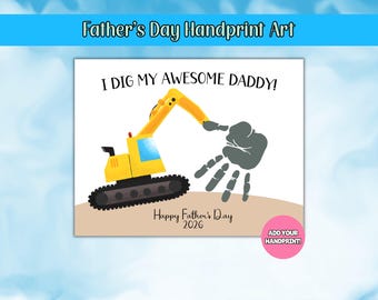 Father's Day Printable, Digger Construction Handprint Art, Fathers Day Gift, Fathers Day Handprint Art, Activity Page, Daddy Craft Activity
