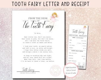 EDITABLE Tooth Fairy Letter, Tooth Fairy Receipt, Tooth Fairy Note, First Tooth Certificate, Letter from Tooth Fairy, Fairy Certificate
