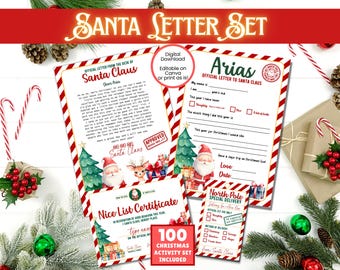 MODIFIABLE Lettre du père Noël, papier à lettres imprimable du père Noël, courrier du pôle Nord, certificat de belle liste, lettre du père Noël, bureau officiel du père Noël