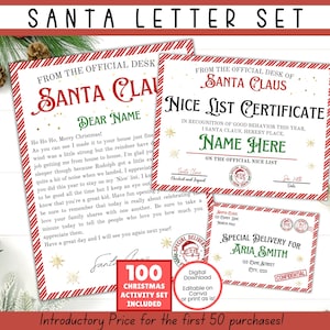 Plantilla de carta de Papá Noel EDITABLE, certificado de lista de buenos, juego de cartas de Papá Noel, correo de Papá Noel, cartas de Navidad de Papá Noel, sobre de Papá Noel, juego de Papá Noel