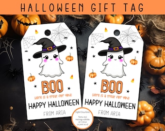 Etiqueta de presente de Halloween EDITÁVEL, Etiqueta de lembrancinha de Halloween, Etiqueta de lembrancinha de "Doces ou Travessuras", Etiquetas para doces de Halloween, Etiqueta para sacola de doces ou travessuras, Festa de Halloween