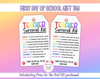EDITABLE Teacher Survival Kit, First Day Of School Gift Tag, Back To School Gift Tag, Teacher Thank You Gift Tags, First Day Of School