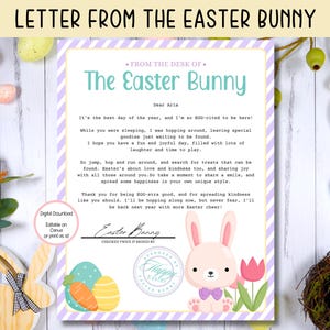 EDITIERBARER Brief vom Osterhasen, lila druckbarer Osterhasenbrief, druckbarer Ostern, offizieller Brief vom Schreibtisch des Osterhasen