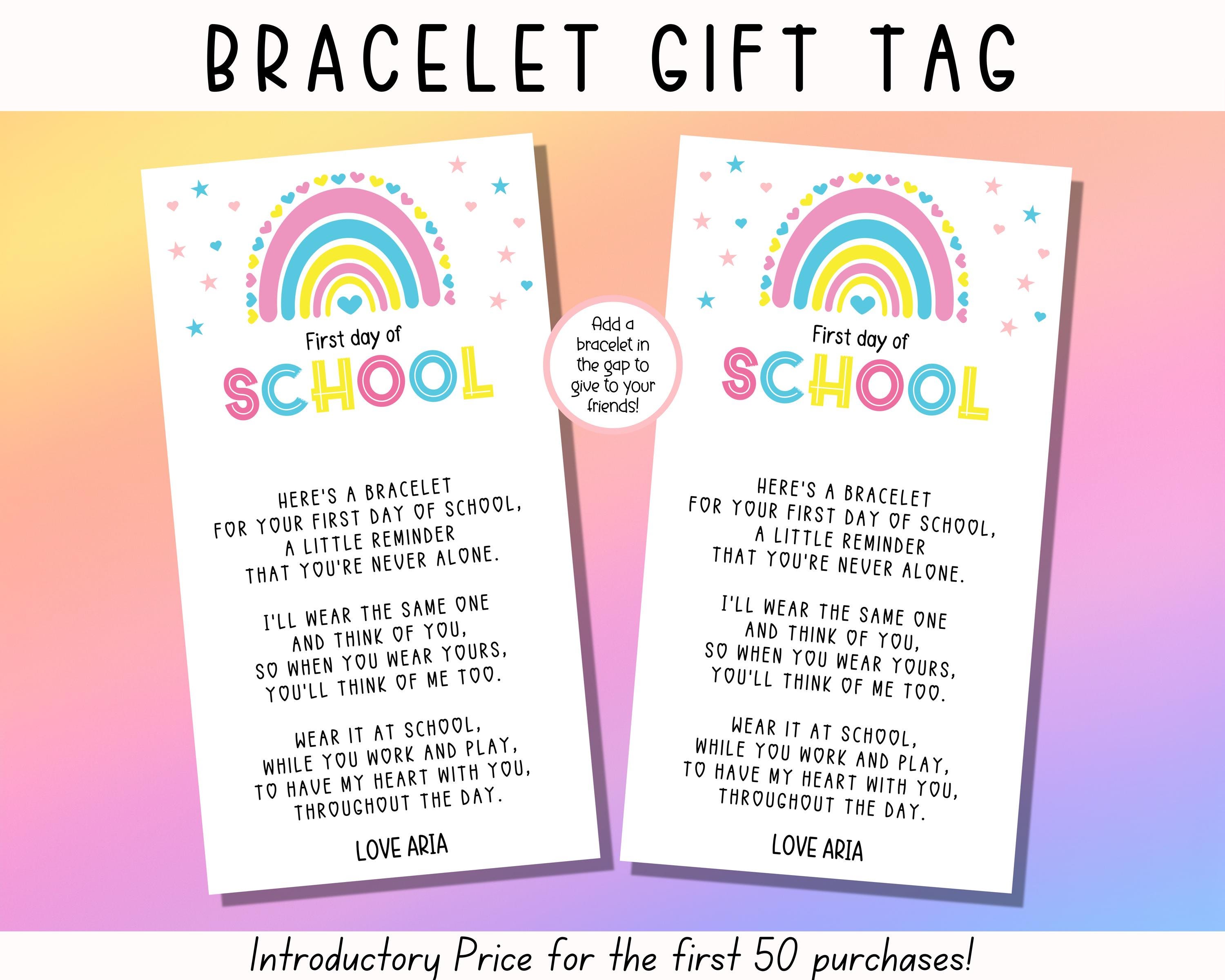 EDITABLE First Day Of School Bracelet Gift Tag, Back To School Gift Tag, Matching Bracelets Gift, Friendship Bracelets Gift Tag